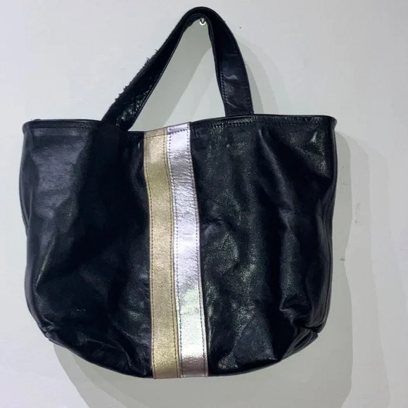 Lynn Tallerico black leather bag with gold and silver racing stripes - Picture 3 of 9
